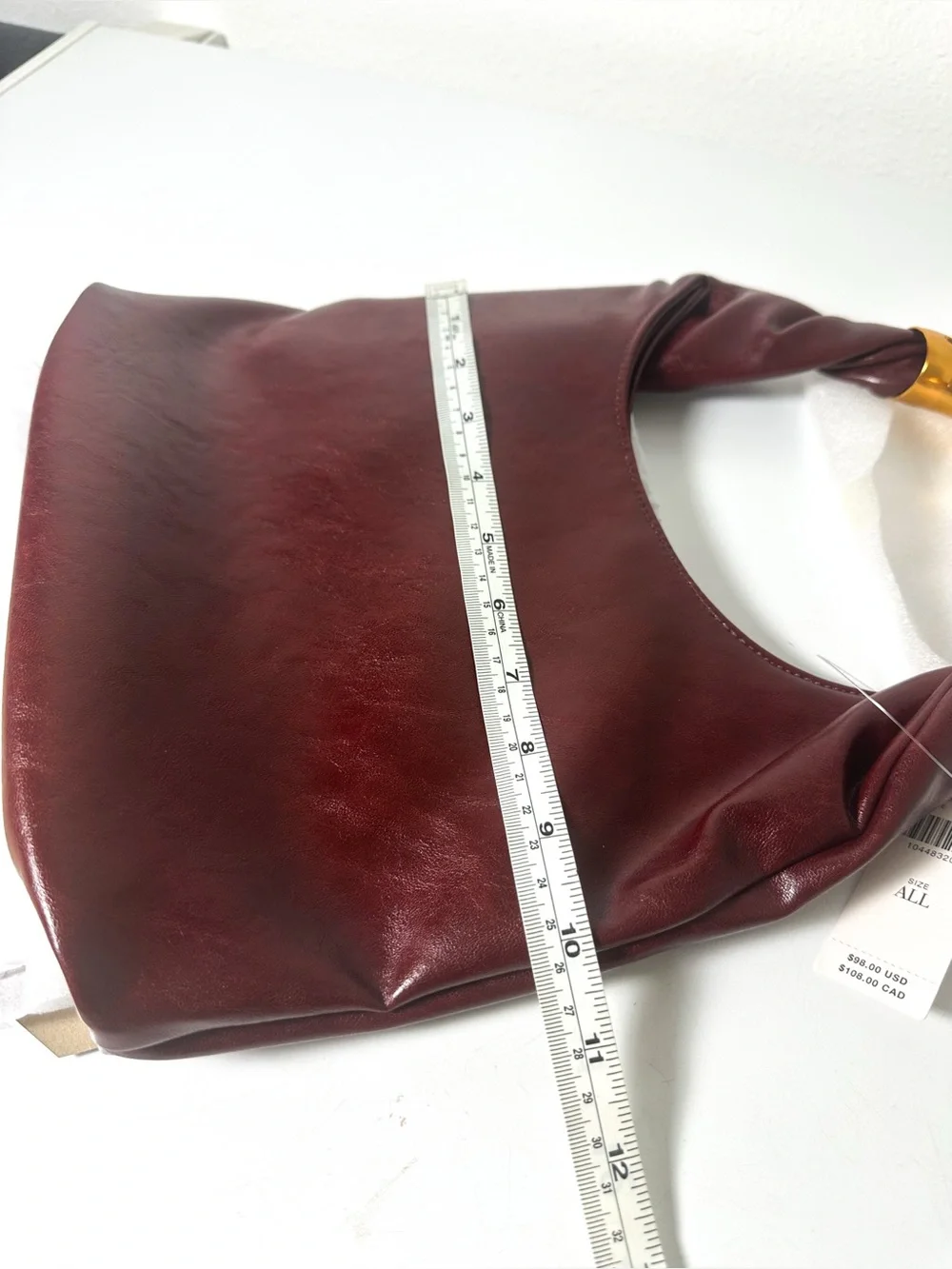 Anthropologie Vegan Leather Gilded Shoulder Bag in Wine NWT